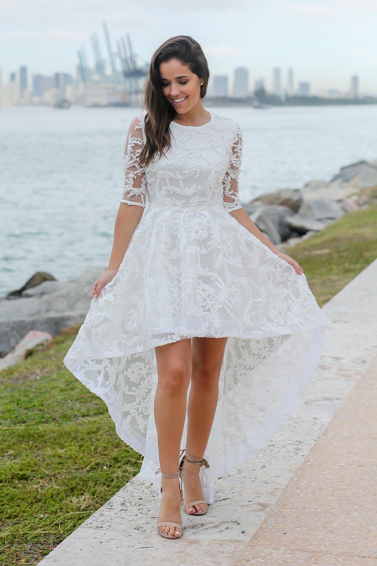 Ivory High Low Dress with 3/4 Sleeves | Beautiful Dresses Saved by the Dress Ivory High Low Dress with 3/4 Sleeves | Beautiful Dresses Saved by the Dress