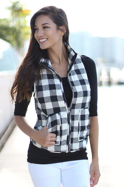 Black And White Padded Vest With Pocket