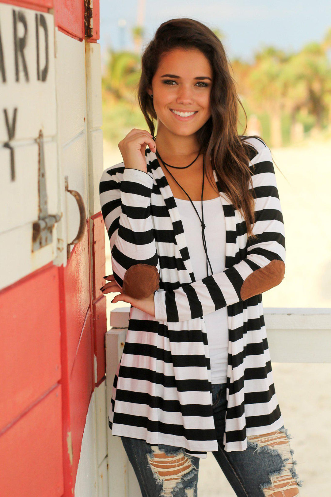 Black and White Striped Cardigan