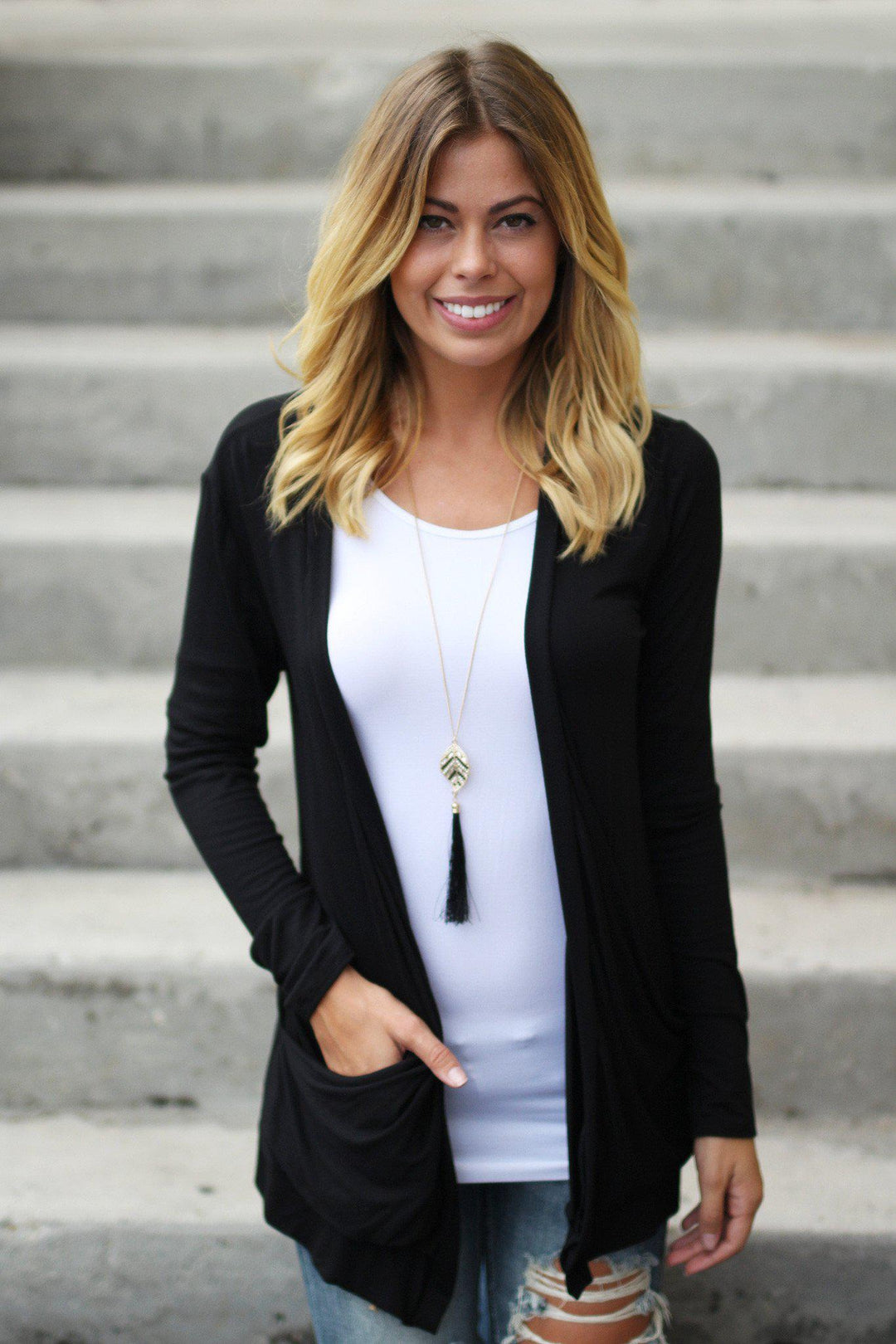 Black Cardigan With Crochet Back Skull | Open Cardigan | Cute