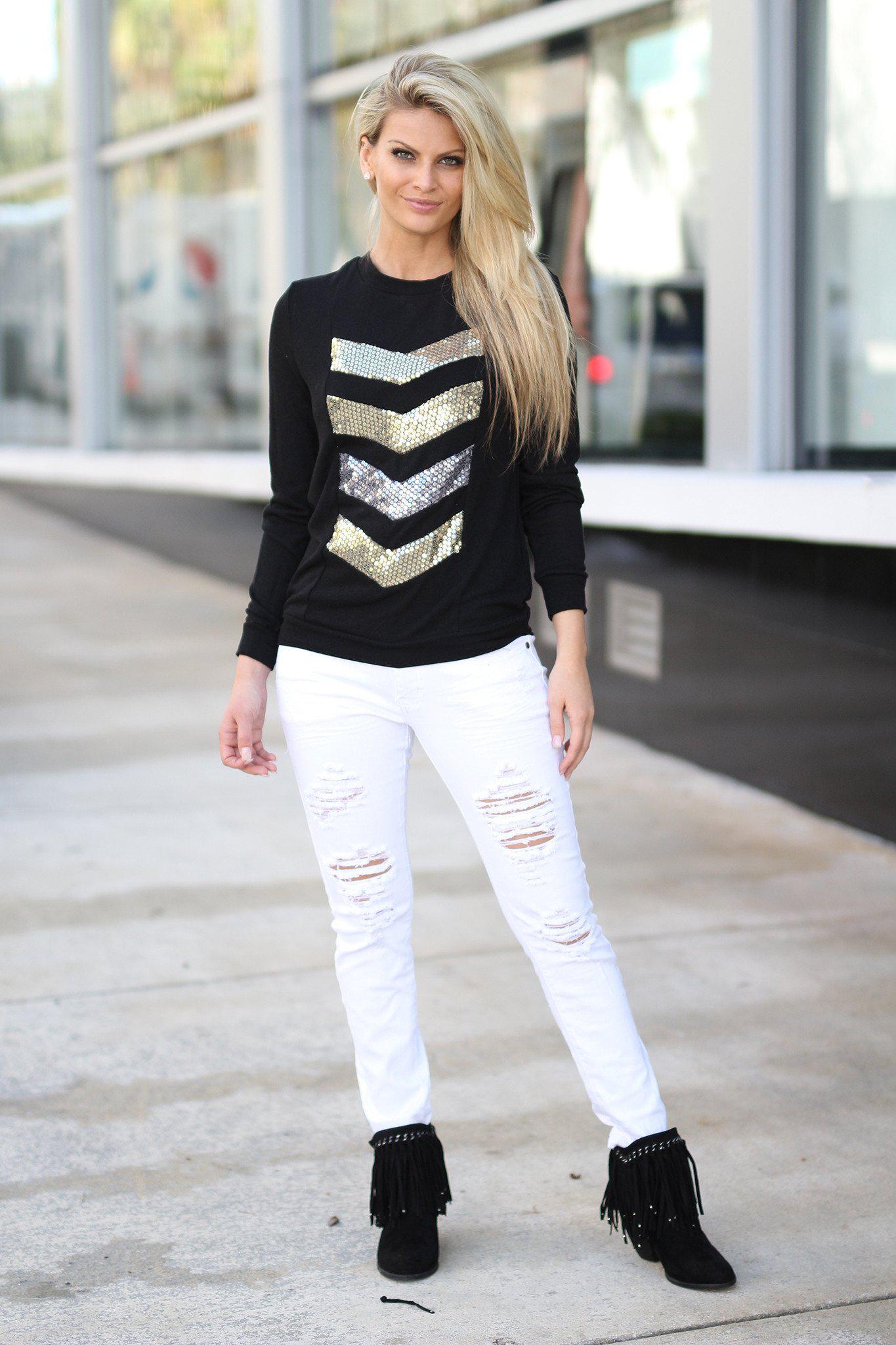 Chevron Sequin Top