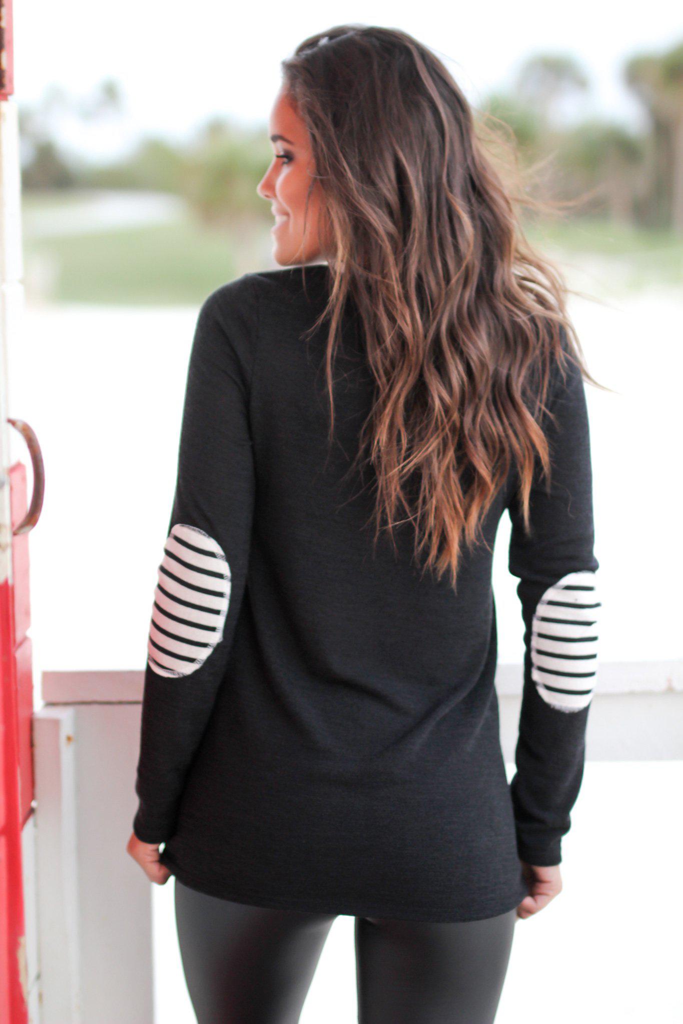 Black Color Block Top with Elbow Patches