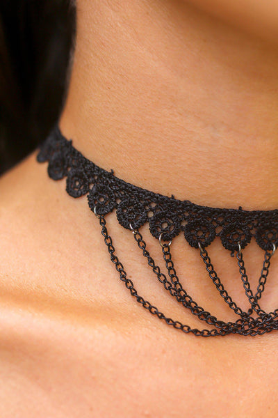 Black Crochet Choker with Chain Detail