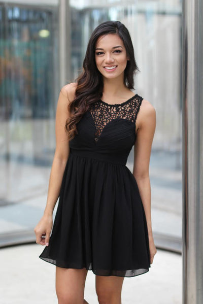 Black Crochet Short Dress