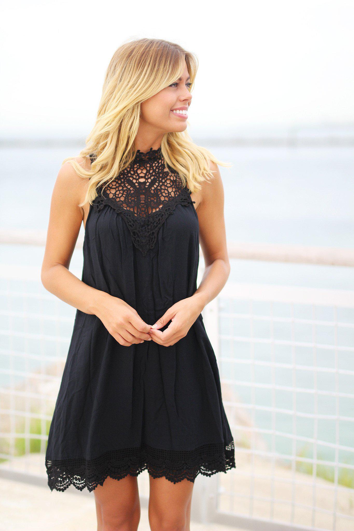 Black Crochet Short Dress
