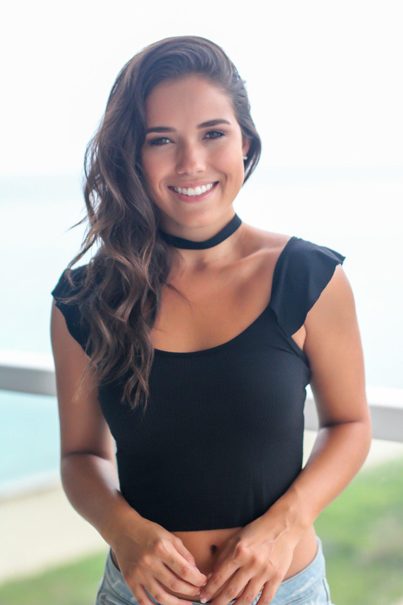 Black Crop Top with Ruffle Detail