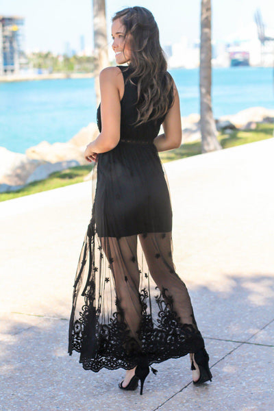 Black Embroidered Top Maxi Dress