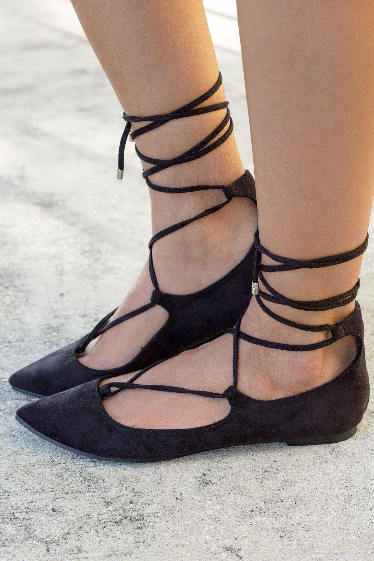 Black Lace Up Ballet Flats | Online Boutiques – Saved by the Dress