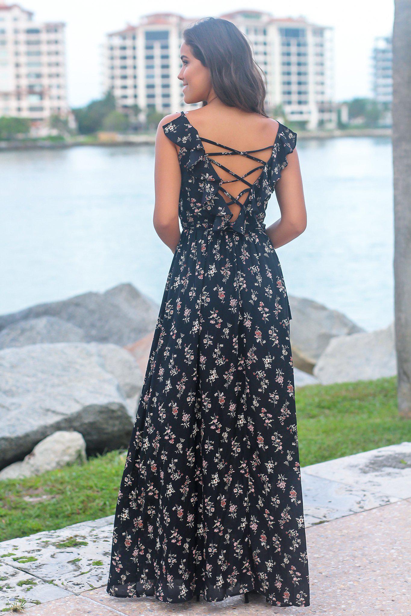 Black Floral Wrap Dress