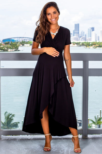 Black High Low Dress With Short Sleeves