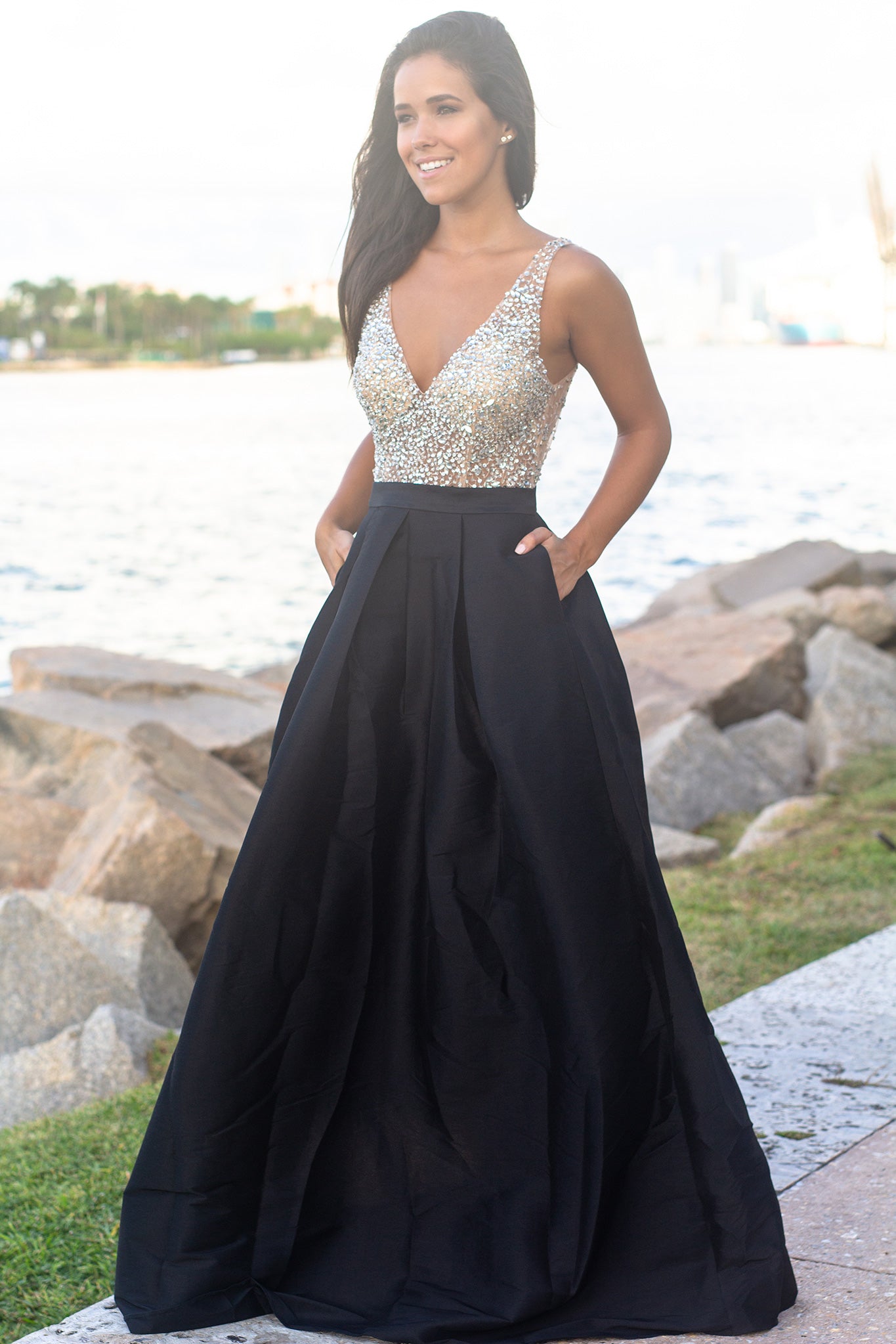 Black Jeweled Maxi Dress