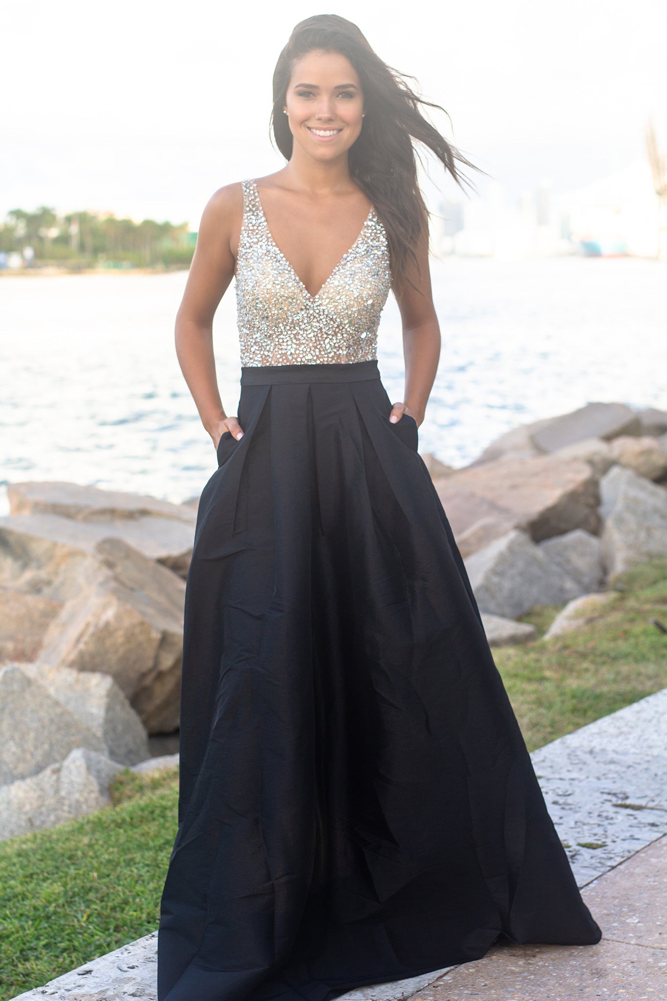 Black Jeweled Maxi Dress
