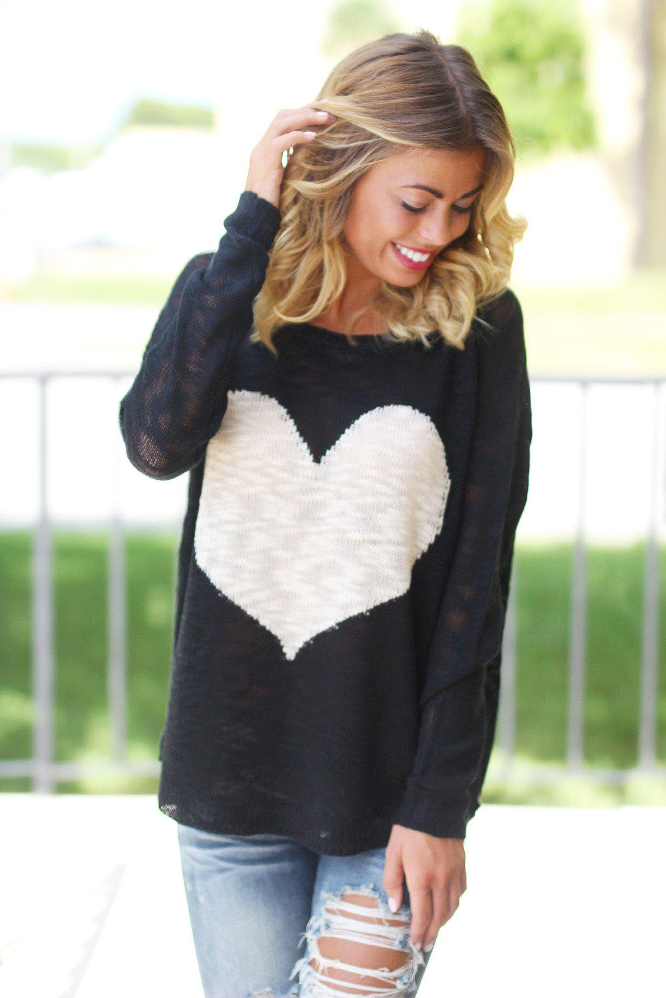 Black Knit Sweater with Heart