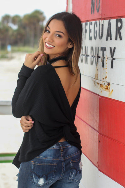 Black Knit Top with Back Knot