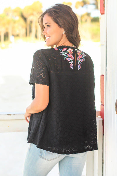 Black Lace Embroidered Top