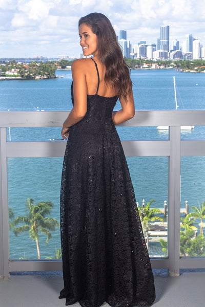 Black Lace Maxi Dress with Sequins