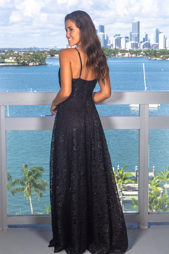 Black Lace Maxi Dress with Sequins | Formal Dresses  Saved by the Dress