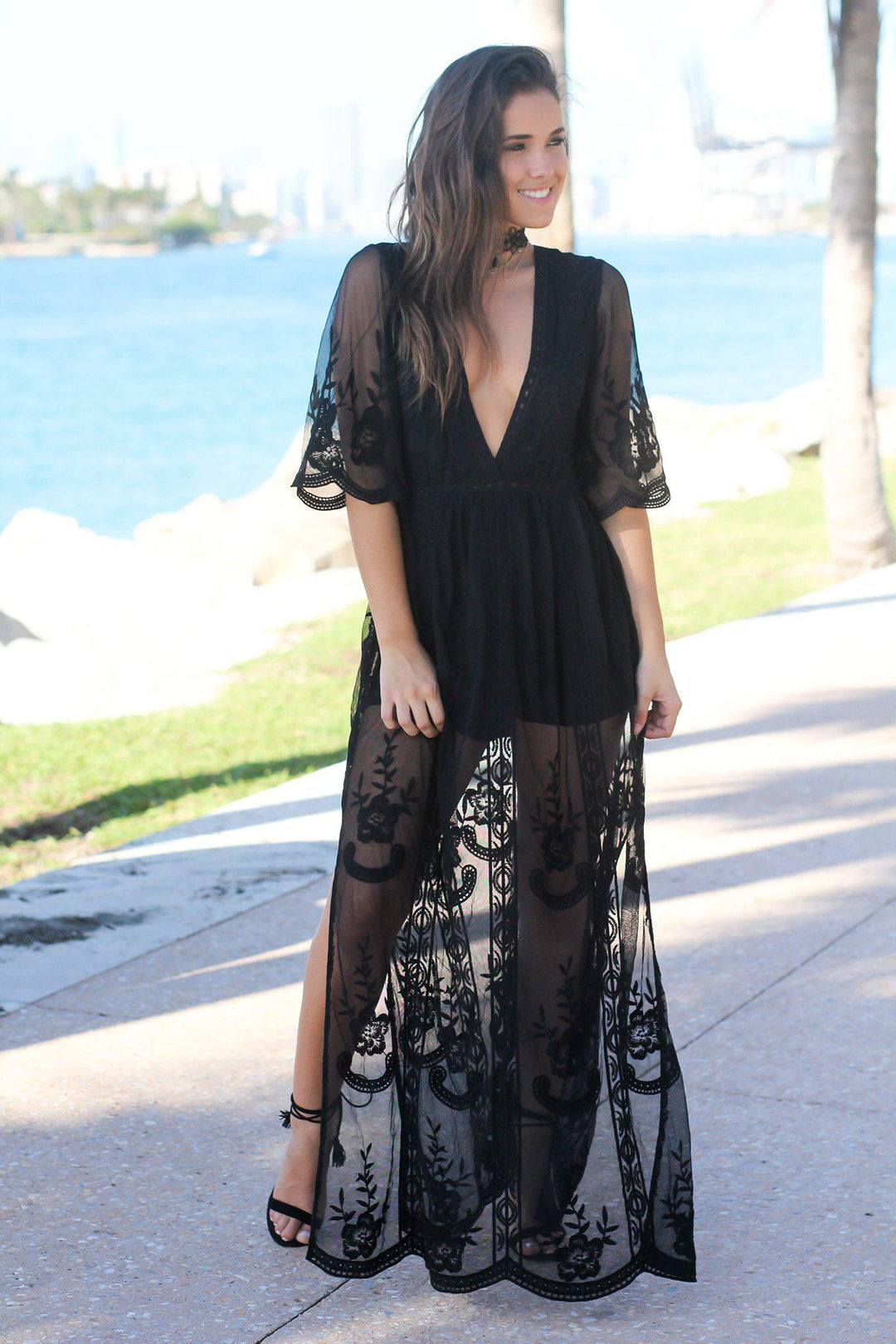 Black Lace Maxi Romper Rompers Saved by the Dress