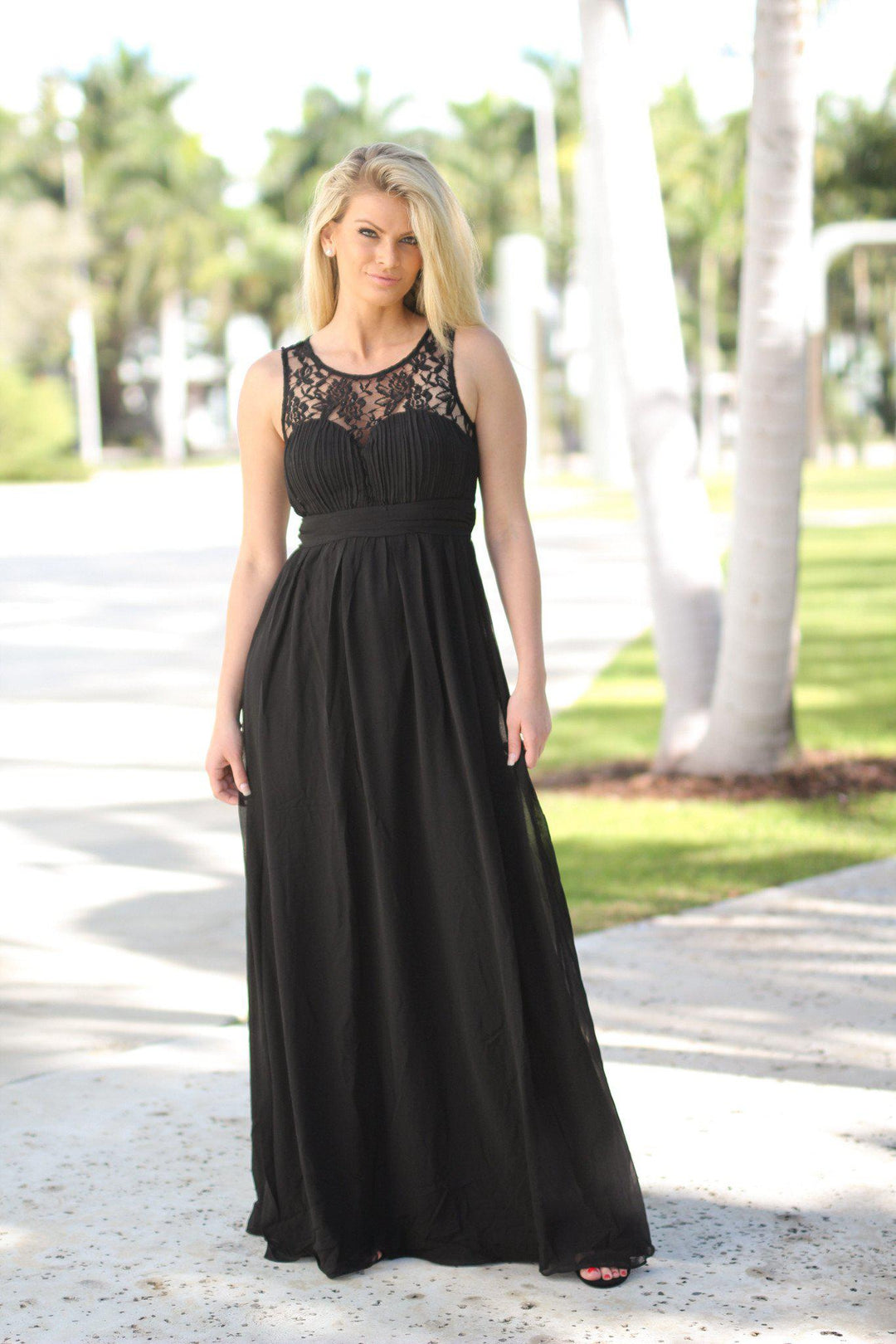 fitted lace wedding dress Lace Meets Tee Mixed Maxi Dress – Black – Alicia DiMichele Boutique main image 0