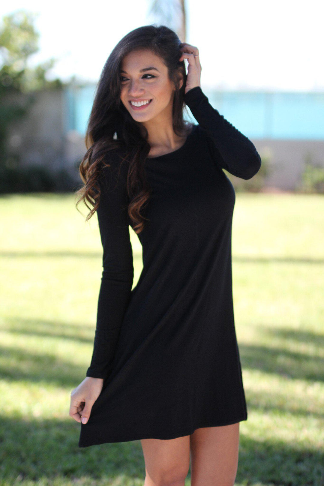 Black Long Sleeve Tunic Dress | Black Short Dress  Saved by the Dress