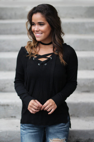 Black Lace Up Hoodie