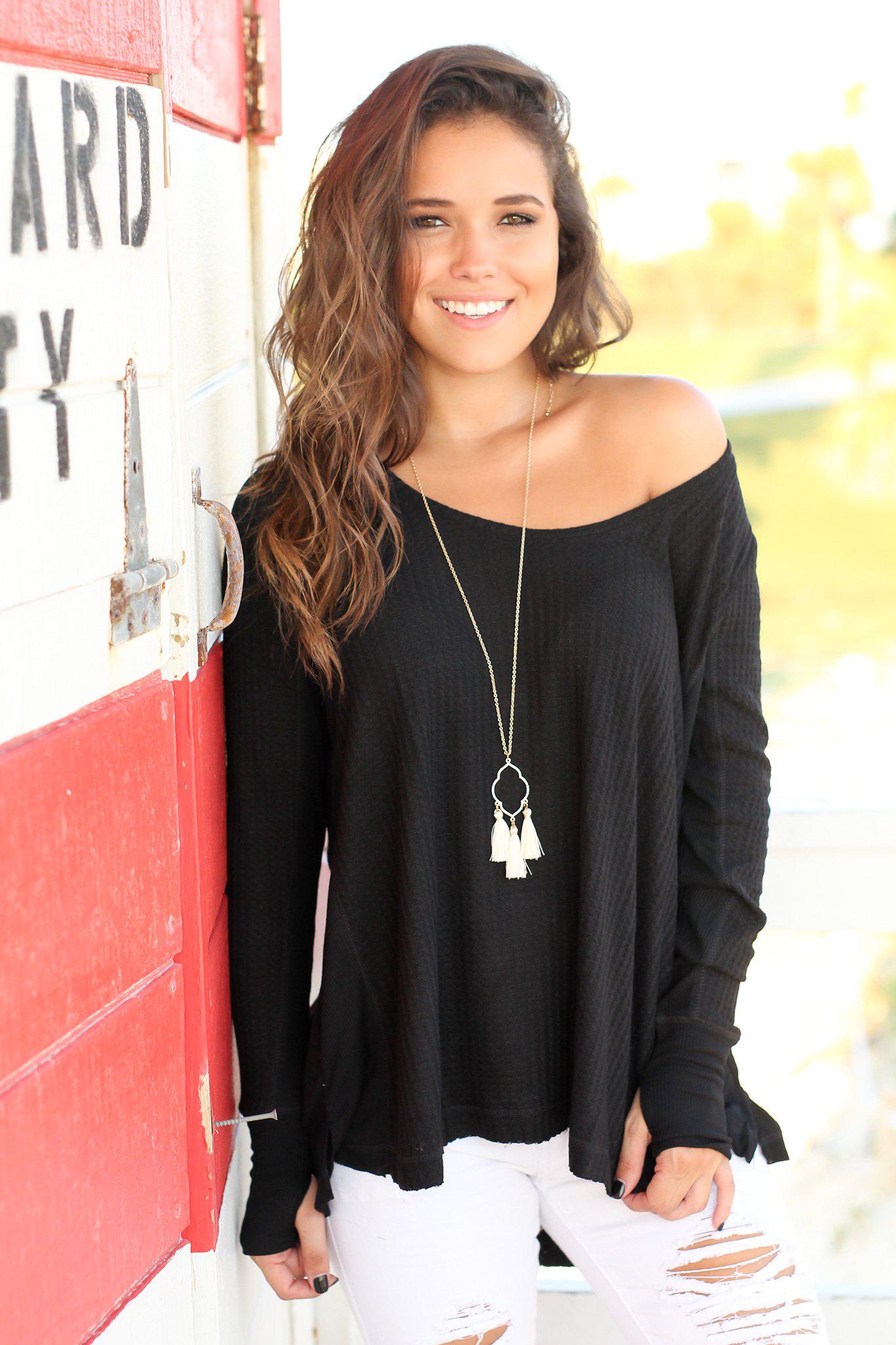 Black Long Sleeve Top with Thumb Holes