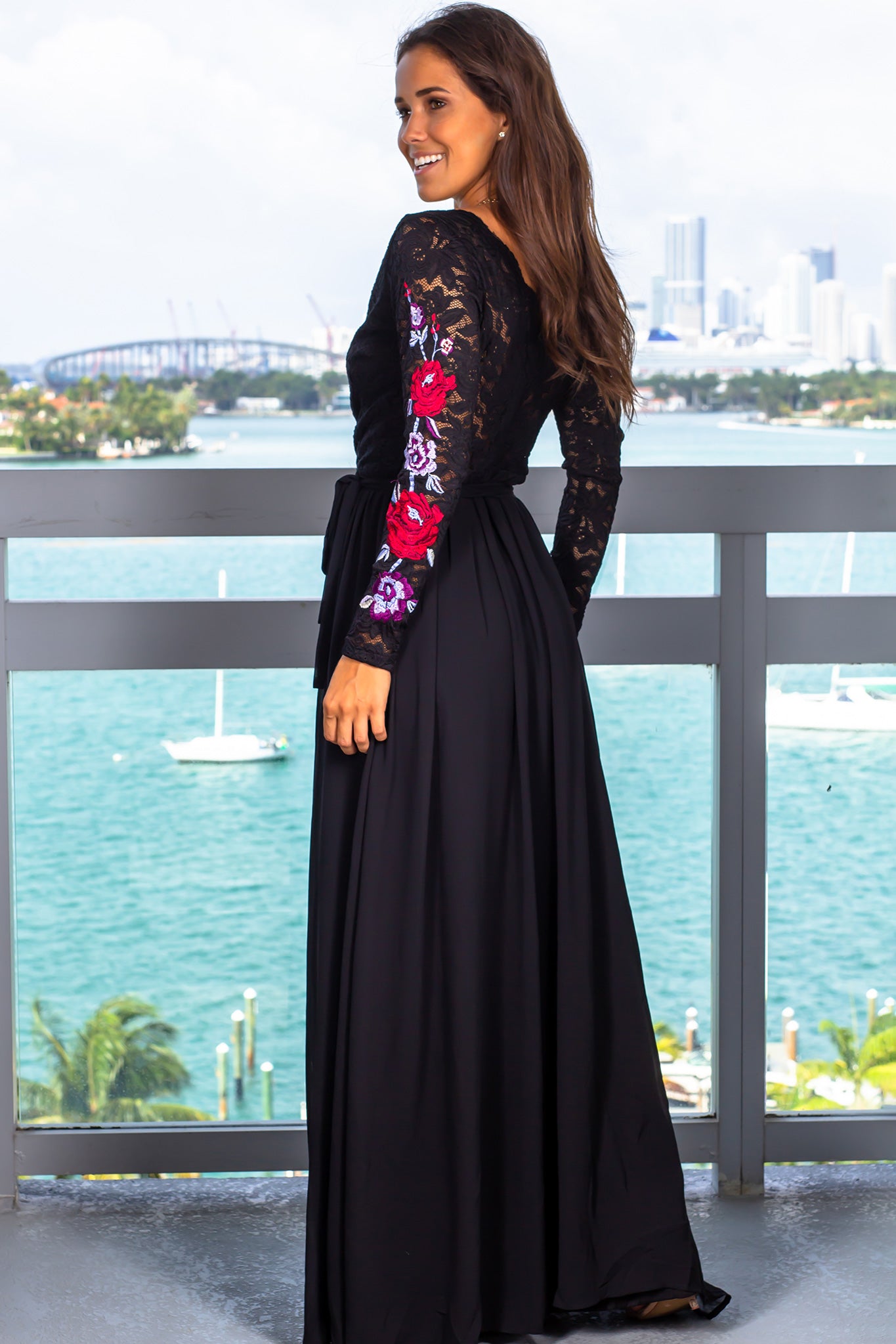 Black Lace Wrap Dress with Long Sleeves | Maxi Dresses – Saved by the Dress