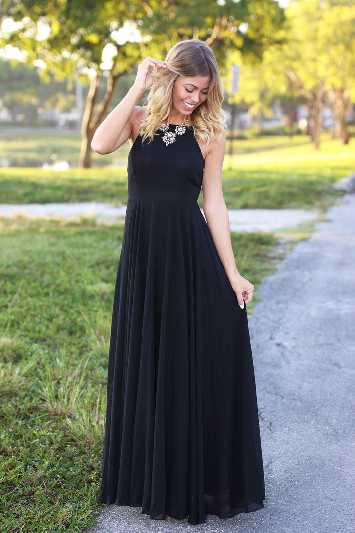 Black Maxi Dress with Crisscross Back