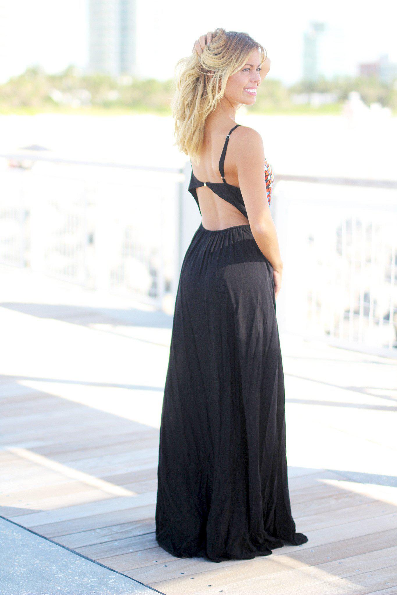 Black Maxi Dress with Embroidered Top