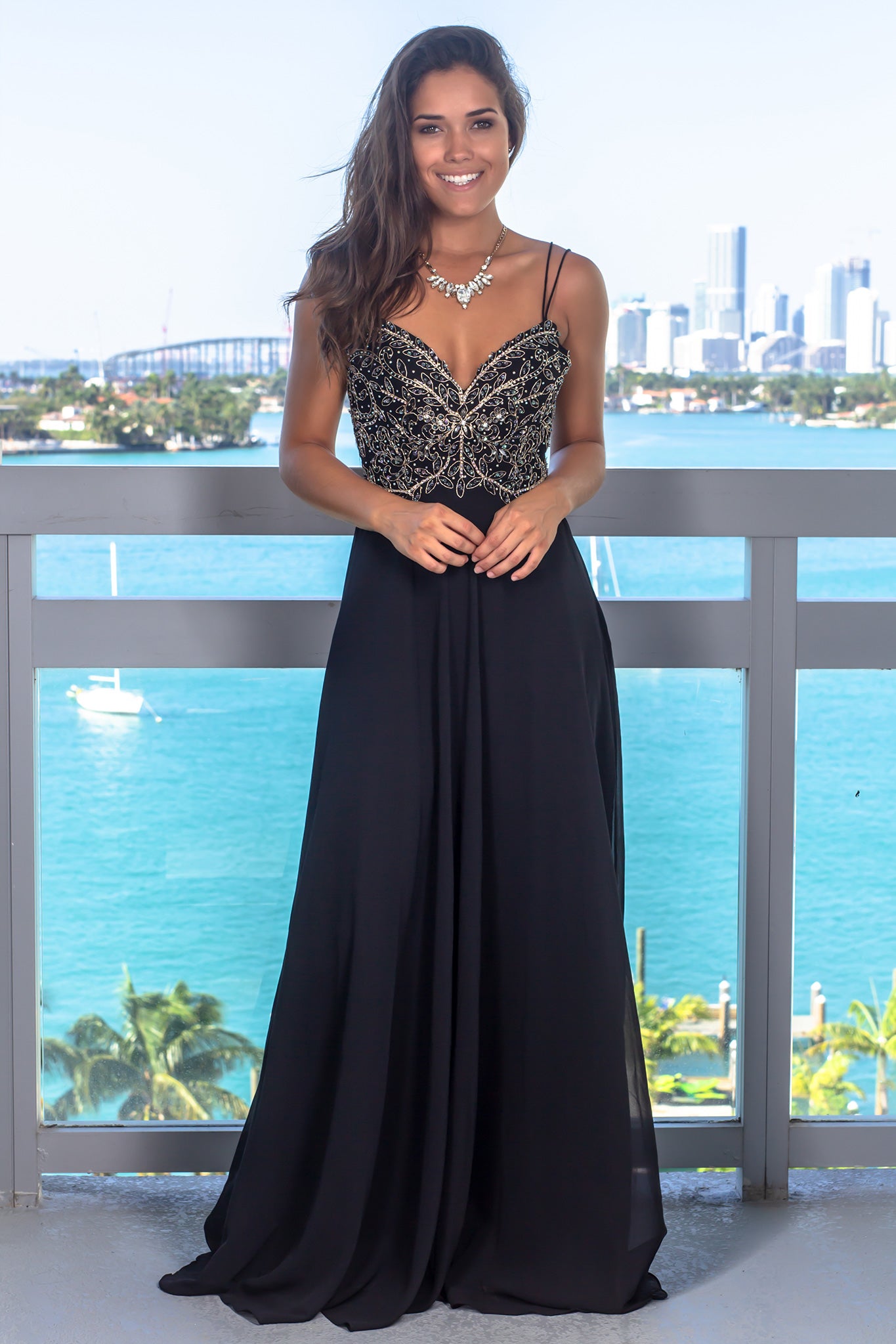 Black Maxi Dress with Gold Details