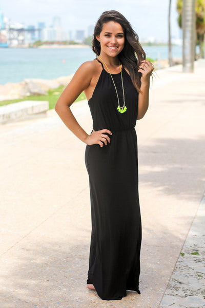 Black Maxi Dress with Lace Back