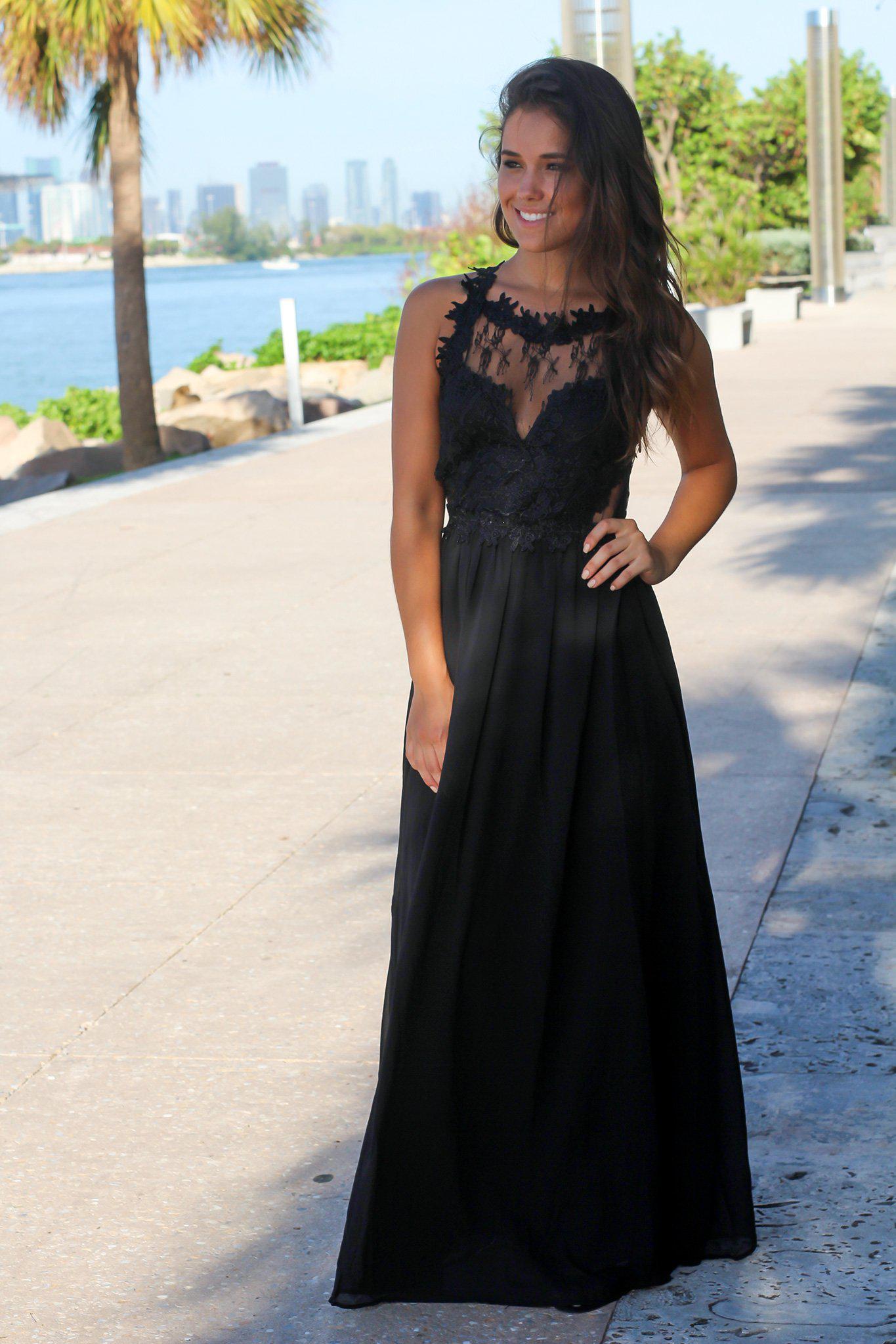 Black Maxi Dress with Lace Top
