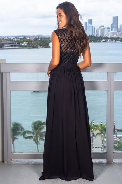 Black Maxi Dress with Sequin Top