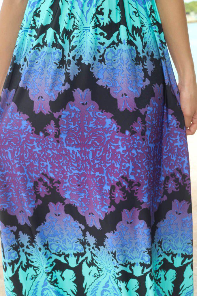 Maxi dress with black top and printed bottom online