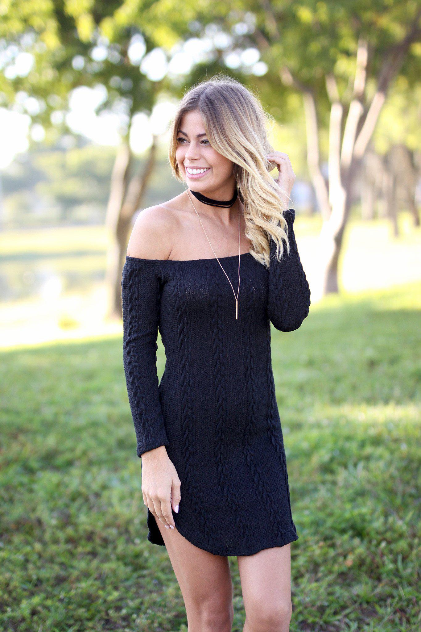 black off shoulder knit dress