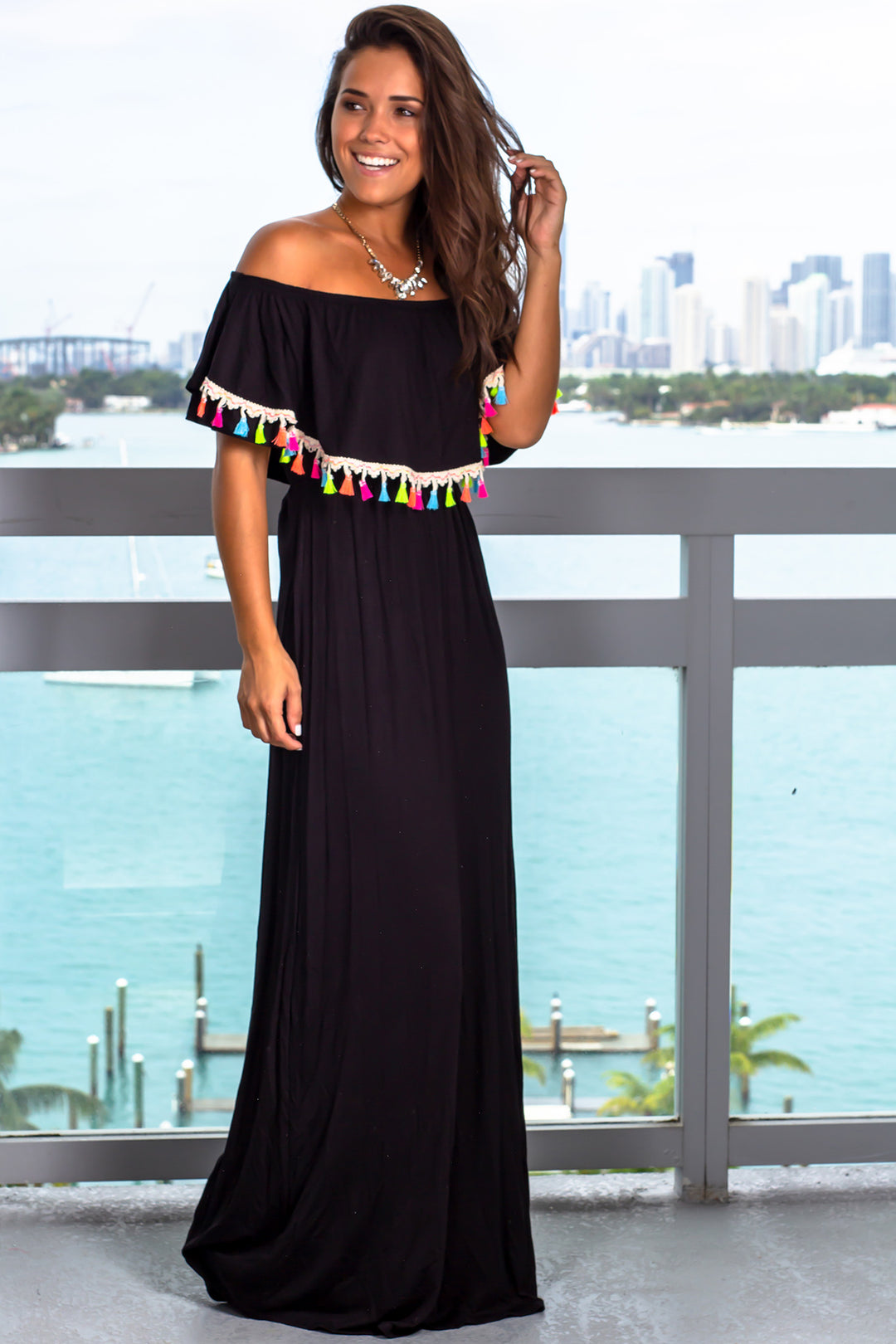 Black Off Shoulder Maxi Dress