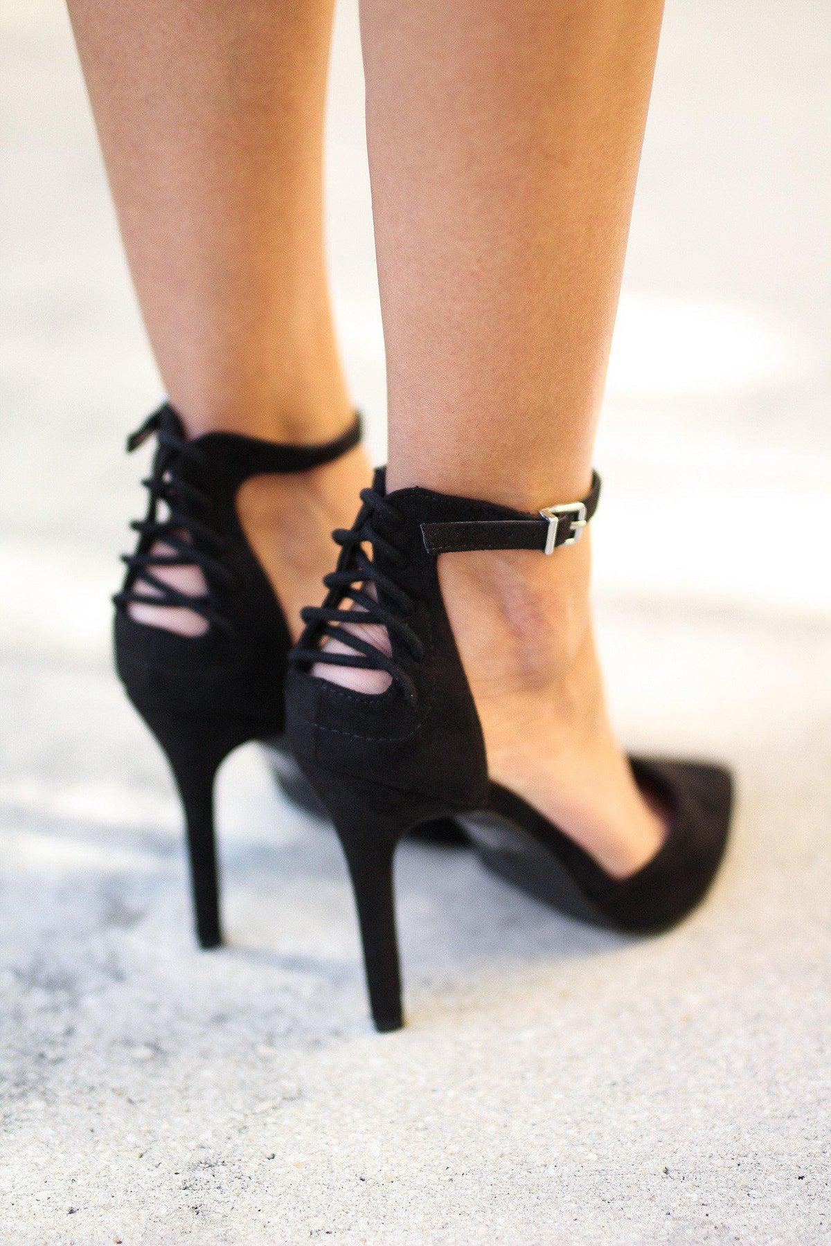 Black Pointed Toe Pump with Ankle Strap | Black Heels | Online Boutique ...