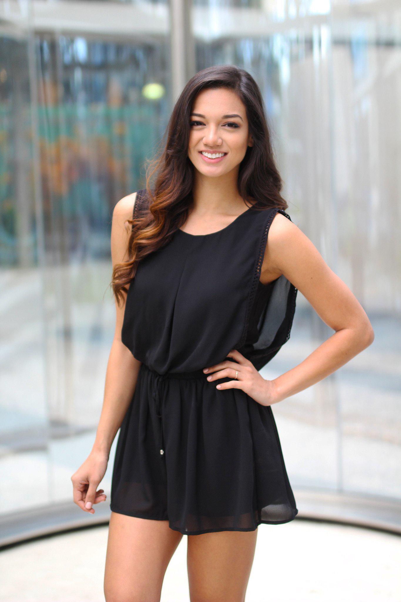 Black Romper with Draped Back