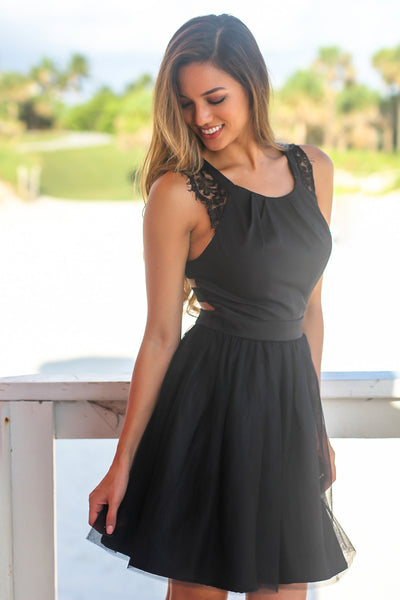 Black Short Dress with Lace Detail