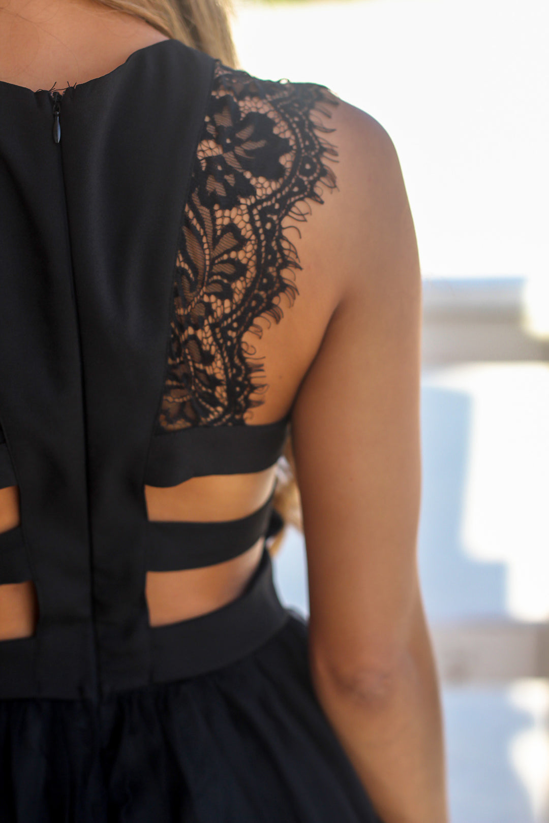 chinese dress ladies Long Black Corset Prom Dress with Notched Neckline Black / 4 main image 1