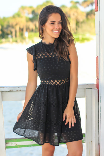 Black Short Dress with Polka Dot Lace