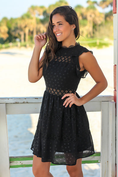 Black Short Dress with Polka Dot Lace