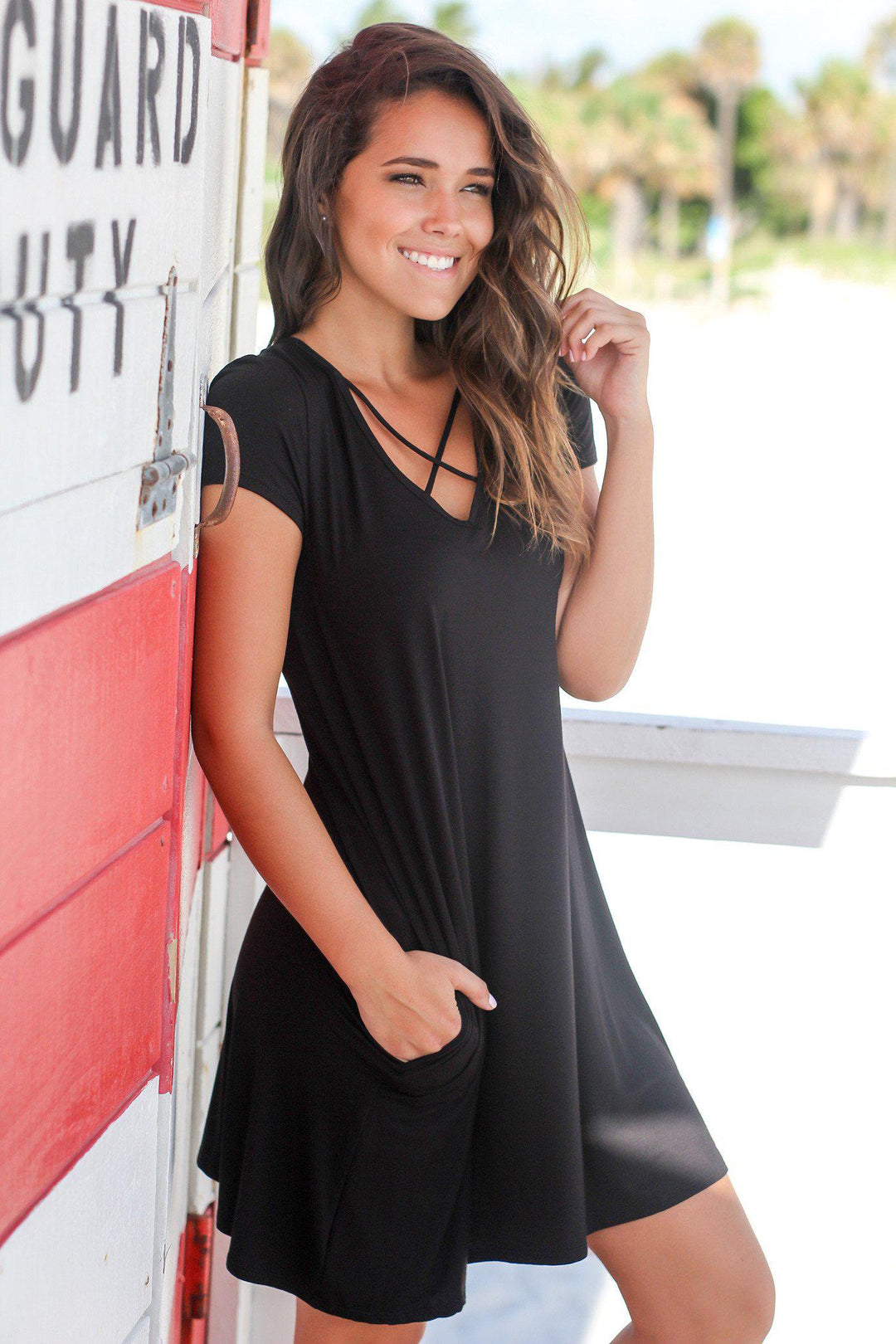 Black Short Sleeve Criss Cross Short Dress Short Dresses Saved by the Dress