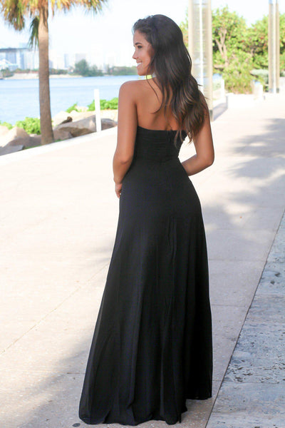Black Strapless Maxi Dress with Knot