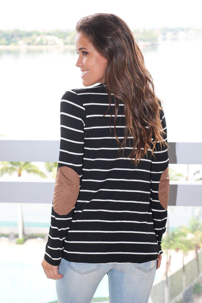 Black Striped Cardigan With Elbow Patches