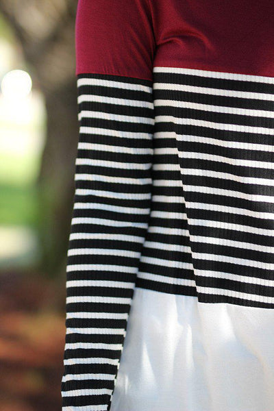 Black and Burgundy Striped Top
