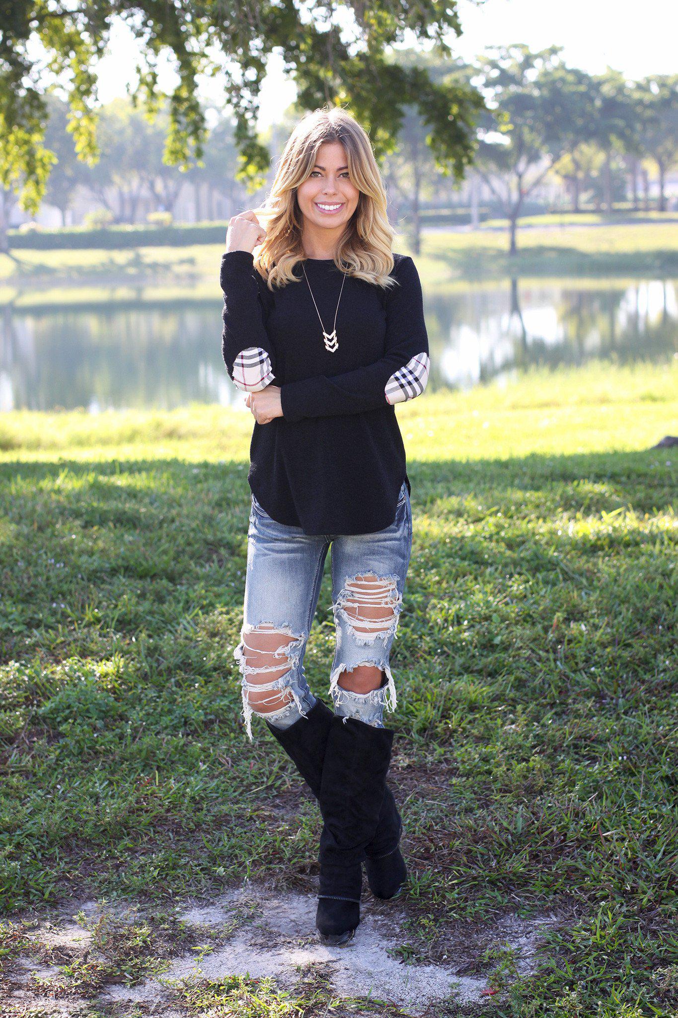 black top with patches