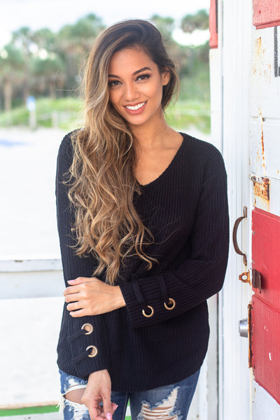 Black Sweater with Gold Detail