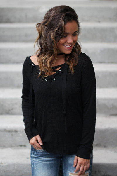 Black Lace Up Hoodie