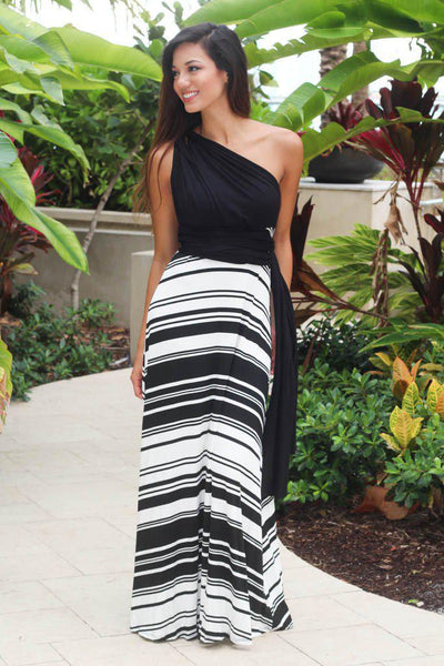 Black and White Tie Back Maxi Dress